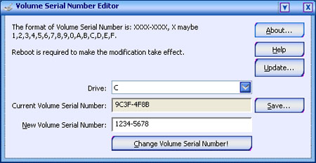 Drive Serial Number Editor helps you to modify drive's Volume Serial Number